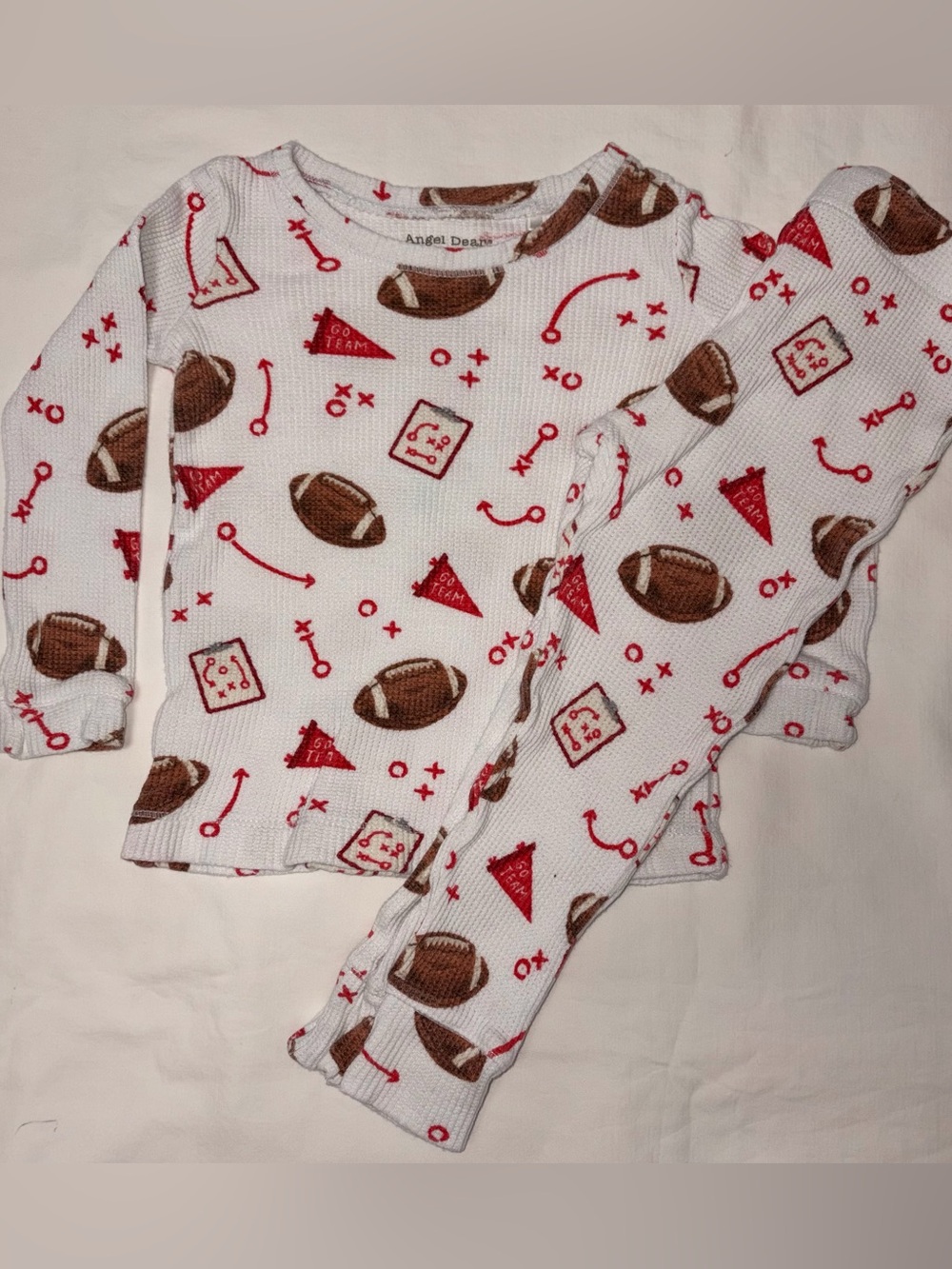 Angel Dear waffle knit football design pajamas sz 2T EUC